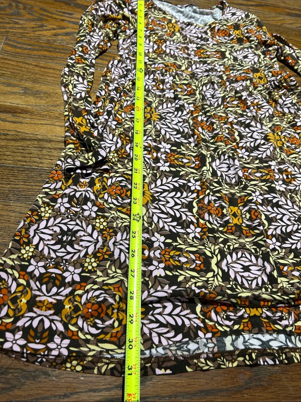 Girls Floral Pattern Long Sleeve Dress - Brown & Yellow